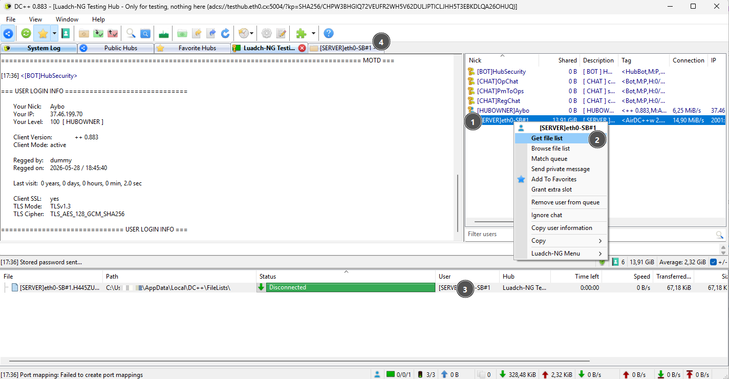 Opening a user's file list in DC++