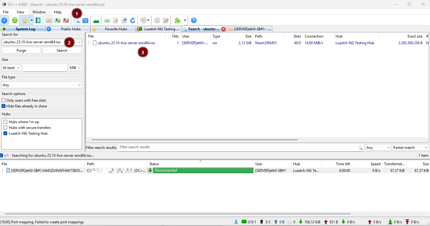 Searching a hub in DC++